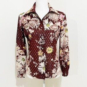 Vintage Jami Originals Burgundy Floral Long Sleeve Button-Up Blouse Size 10/30
